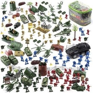 JaxoJoy 200 Piece Army Toy Military Set: Army Men Vehicles Aircraft Boats & More